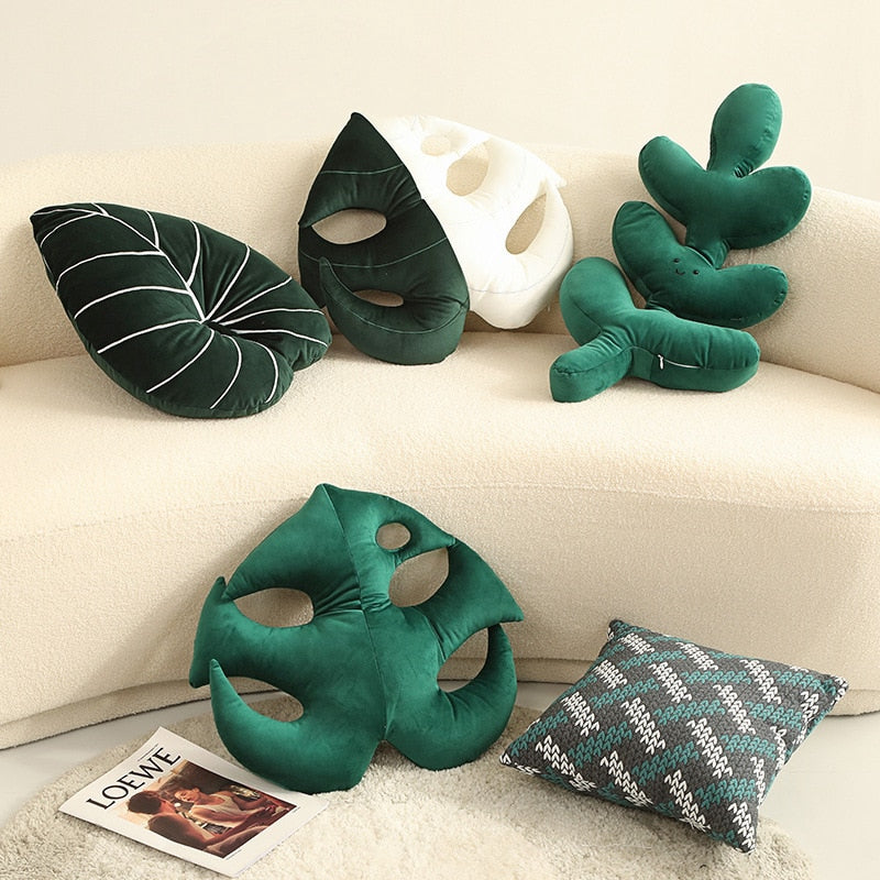 Green Leaf Plush Pillows