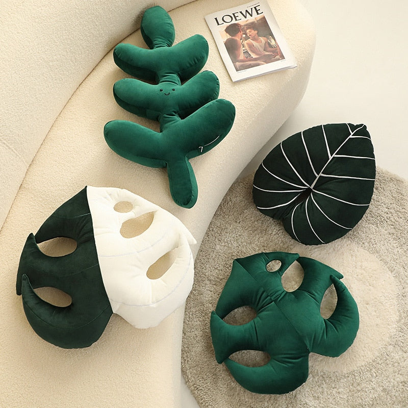 Green Leaf Plush Pillows